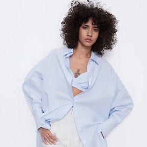 Zara Oversized Shirt + Cropped Poplin Bralette Set